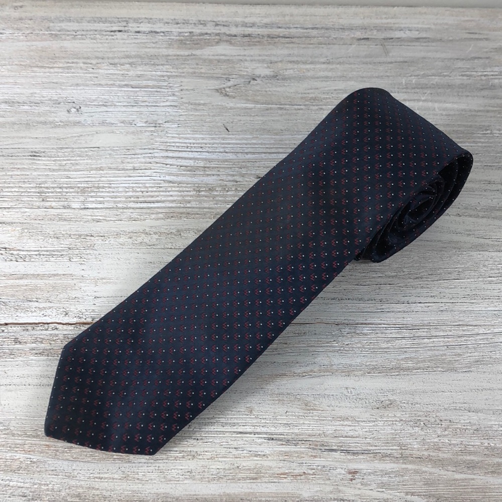 Vtg Christian Dior Navy Red Skinny Polyester Tie - Picture 2 of 8